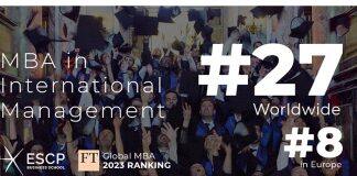ESCP在2023年《金融时报》全球MBA排行榜中位列第27
